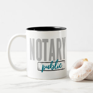 Notary Public Big Font Faded Black with Teal Blue Two-Tone Coffee Mug