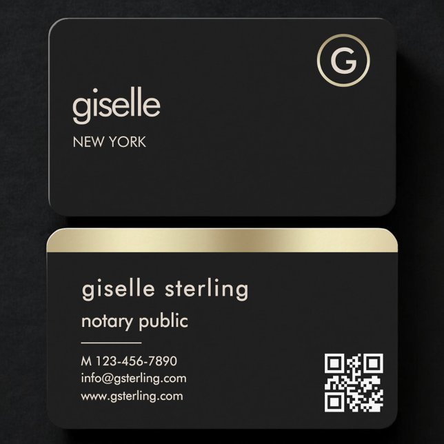 Notary Public Black Gold QR Code Business Card (Creator Uploaded)