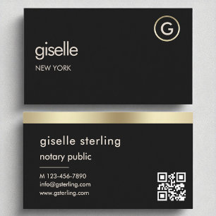 Notary Public Black QR Code Gold Foil Business Card
