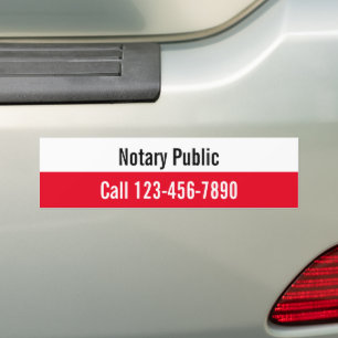 Notary Public Black White and Red Phone Number Bumper Sticker