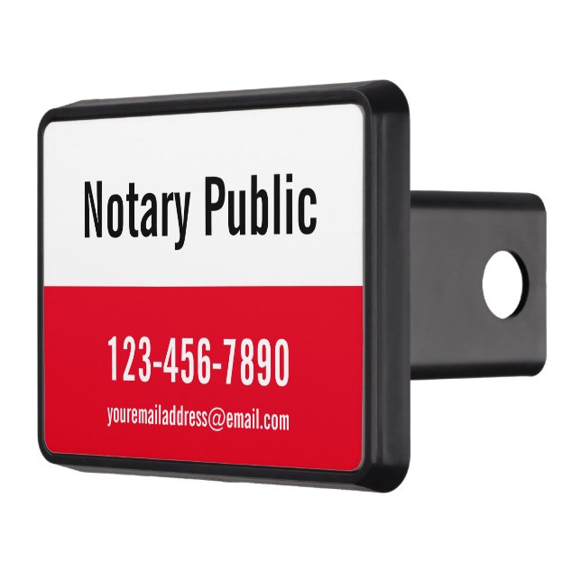 Notary Public Bright Red Black & White Template Trailer Hitch Cover (Left)