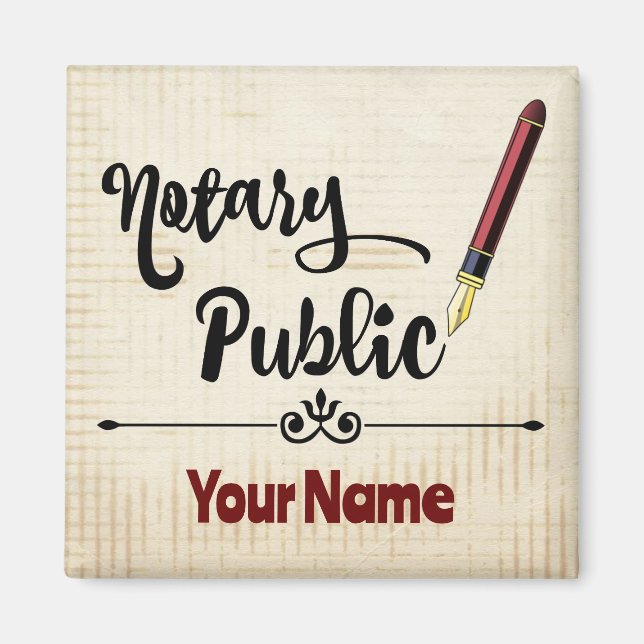 Notary Public Burgundy Ink Pen Customized Name Magnet (Front)