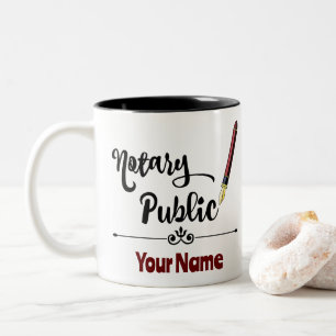 Notary Public Burgundy Ink Pen Customized Name Two-Tone Coffee Mug