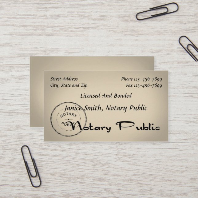 Notary Public Business Card (Front/Back In Situ)