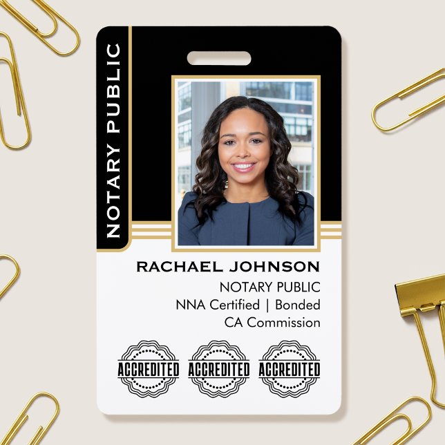 Notary Public Custom Photo Logo ID Black Gold Badge (Creator Uploaded)