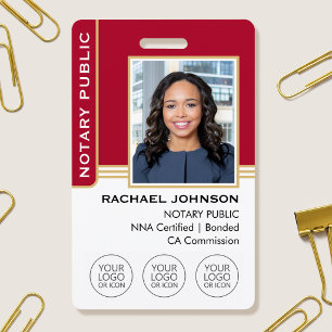 Notary Public Custom Photo Logo ID Red Gold Badge