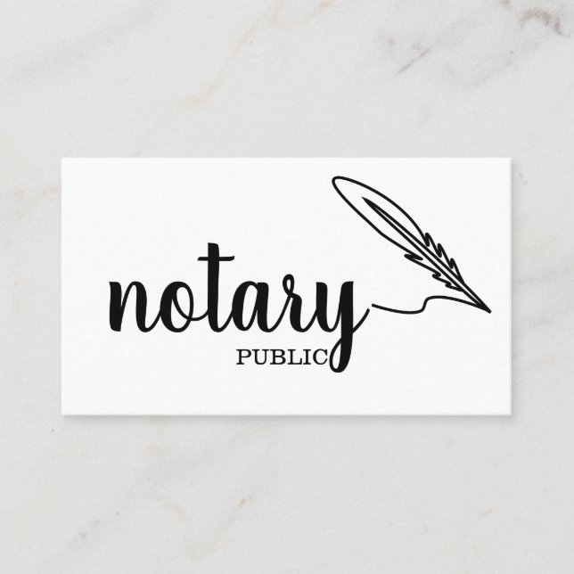 Notary Public Elegant Script Plain Black &  White Business Card (Front)