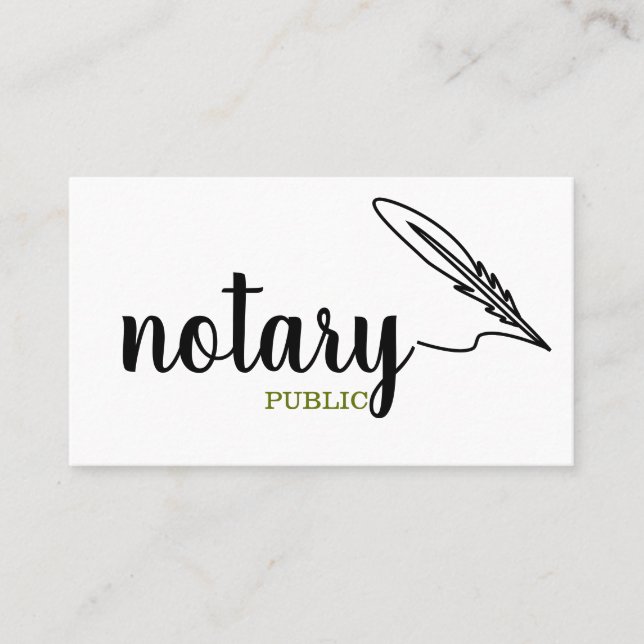 Notary Public Elegant Script Plain Black &  White  Business Card (Front)