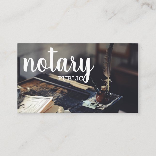 Notary Public Elegant Script Plain Business Card (Front)