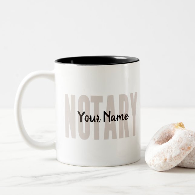 Notary Public Faded Brown Big Font Customized Two-Tone Coffee Mug (With Donut)
