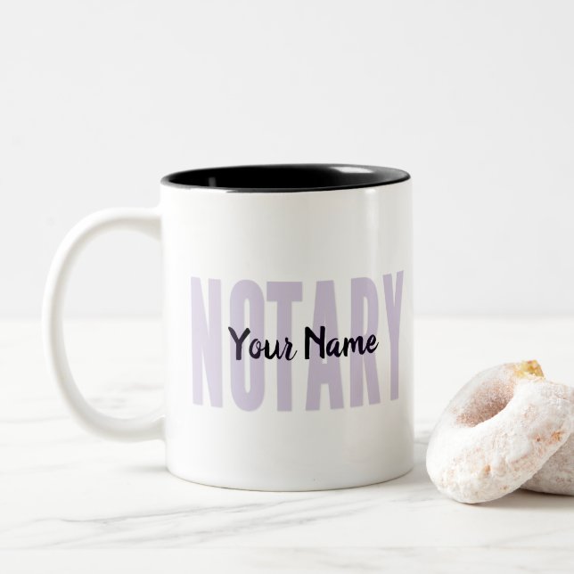Notary Public Faded Purple Big Font Customized Two-Tone Coffee Mug (With Donut)