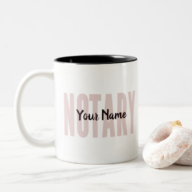 Notary Public Faded Red Big Font Customized Two-Tone Coffee Mug (With Donut)