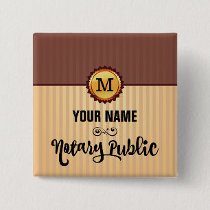 Notary Public Gold Seal Monogram Name 2 Inch Square Button