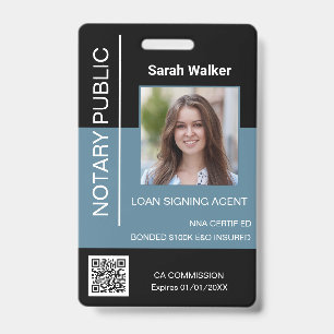 Notary Public ID office worker black dusty blue  Badge