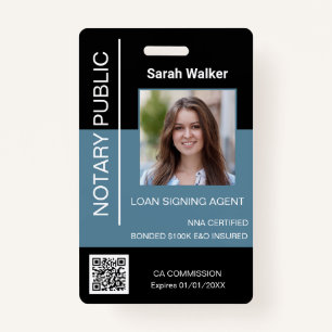 Notary Public ID office worker black dusty blue  Badge