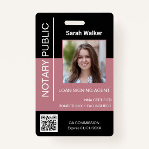 Notary Public ID office worker black dusty pink  Badge