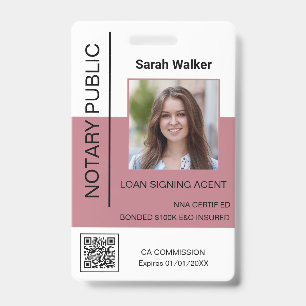 Notary Public ID office worker dusty pink Badge