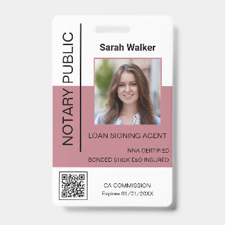Notary Public ID office worker dusty pink Badge