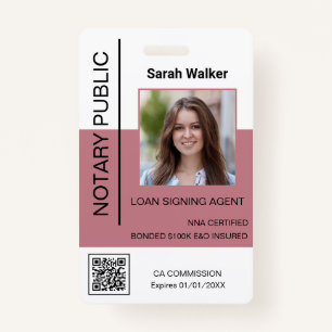 Notary Public ID office worker dusty pink Badge