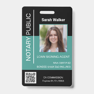 Notary Public ID office worker dusty turquoise Badge