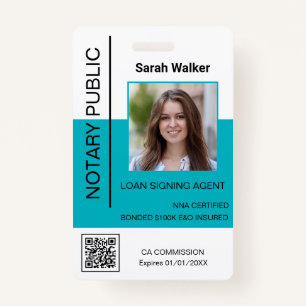 Notary Public ID photo office worker turquoise Badge