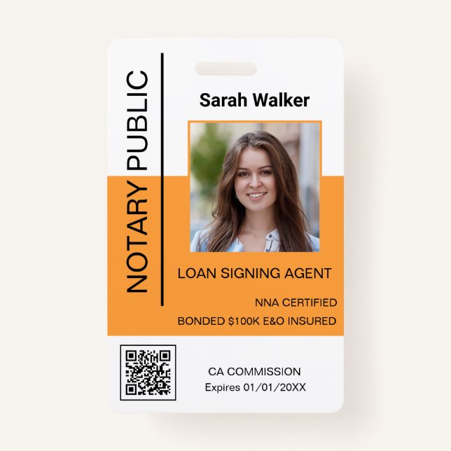 Notary Public ID photo office worker yellow Badge (Front)