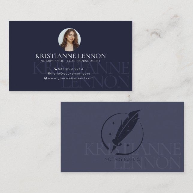 Notary Public - Loan Signing Agent - Blue Photo Business Card (Front/Back)