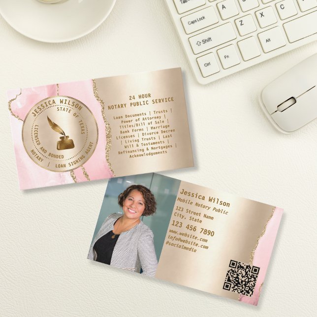 Notary Public Loan Signing Agent Flyer QR Code Business Card (gold notary stamp)