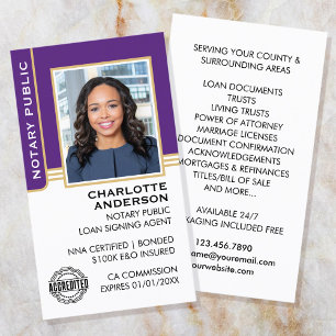 Notary Public Loan Signing Agent ID Purple Gold Business Card
