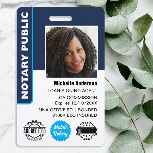 Notary Public Loan Signing Agent Photo ID Navy Badge (Creator Uploaded)