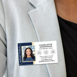 Notary Public Magnetic Name Tag Custom Photo Navy
