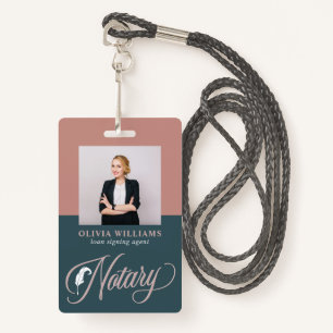 Notary Public Navy & Blush Pink ID Badge