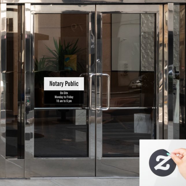 Notary Public On-Site Hours Black & White Template Window Cling (Office Door)