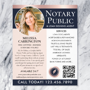 Notary Public Photo Elegant Dark Blue Rose Gold Flyer