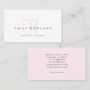 Notary Public Pink Script Monogram Name Business Card