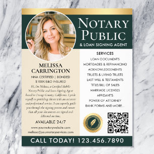 Notary Public Services Photo Dark Green Gold Flyer
