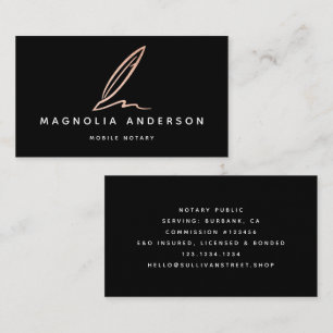 Notary Public Signing Agent Rose Gold Foil Quill B Business Card