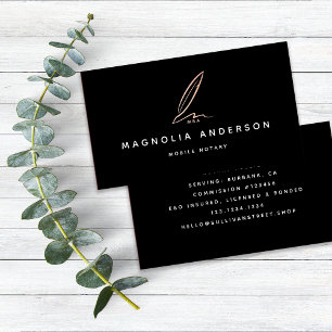Notary Public Signing Agent Rose Gold Foil Quill Business Card