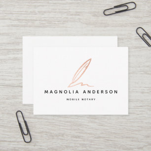 Notary Public Signing Agent Rose Gold Foil Quill Business Card
