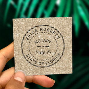 Notary Public Stamp Modern Gold Glitter Square Business Card