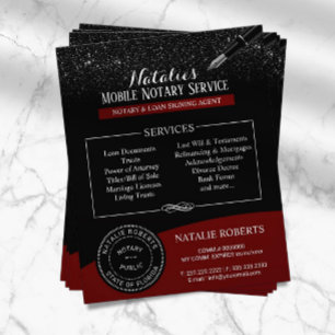 Notary Public Stamp Modern Red & Black Glitter Flyer