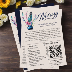 Notary Public Watercolor Quill Feather QR Code Flyer