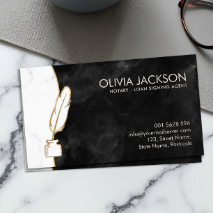 Notary quill pen ink marble and gold business card