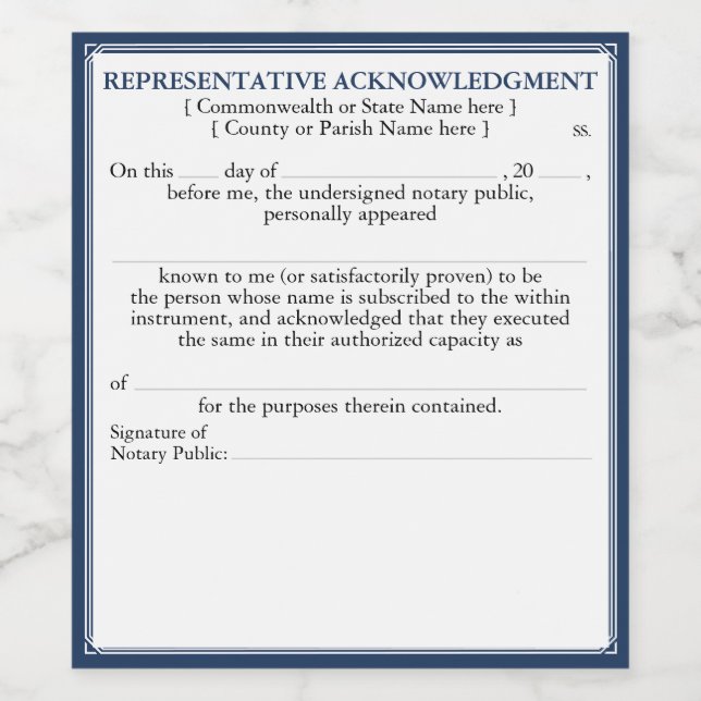 Notary Representative Acknowledgement Certificate Wine Label (Single Label)