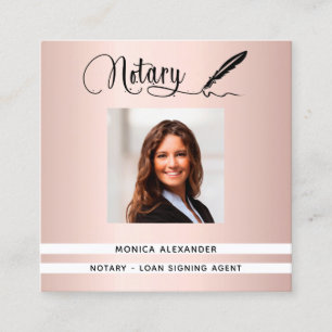 Notary rose gold photo QR code loan signing agent Square Business Card