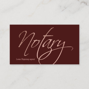 Notary script faux rose gold typography burgundy business card