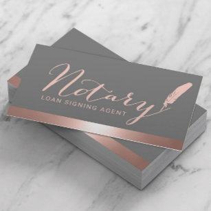 Notary Script Loan Signing Agent Rose Gold & Grey Business Card
