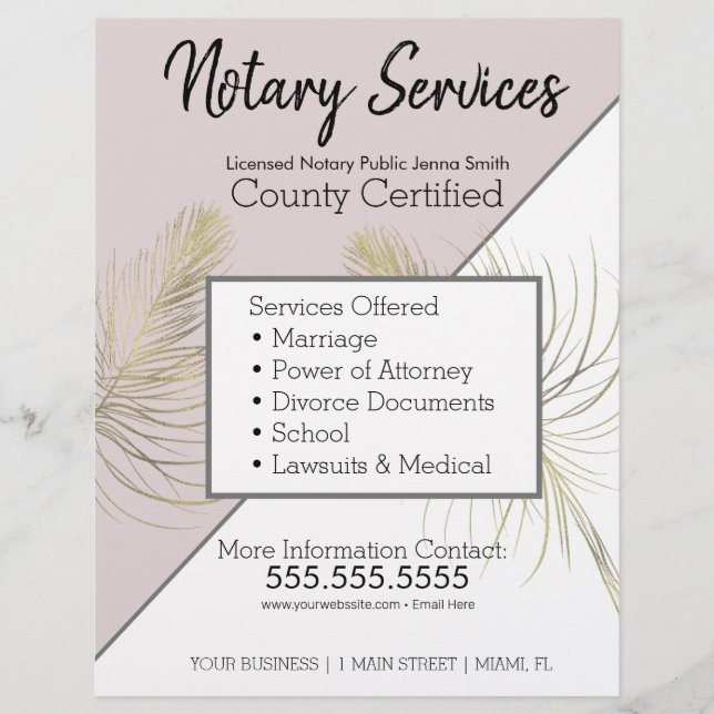 Notary Services Pink Gold Business Flyer (Front)
