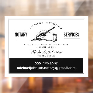 Notary Services Professional White Vintage Custom  Window Cling