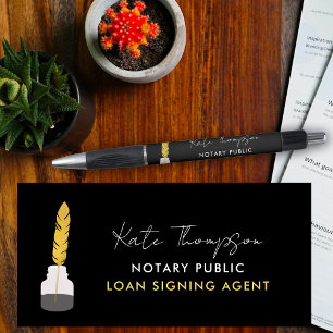 Notary Signing Agent Feather Quill Black Gold Pen